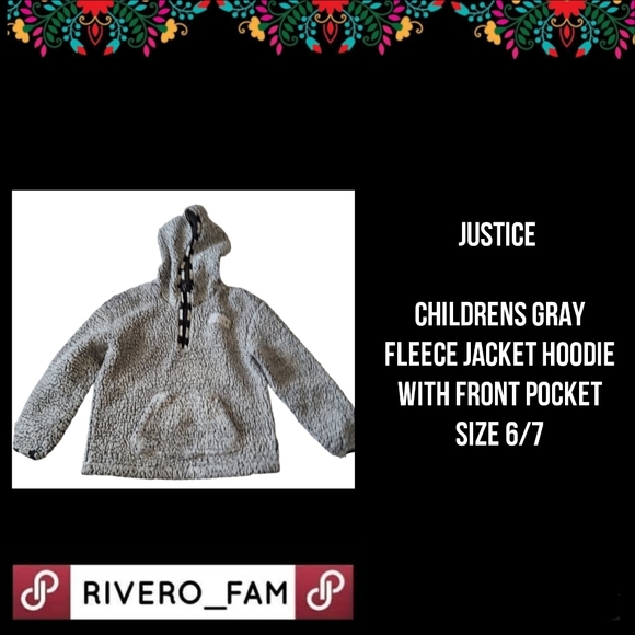 JUSTICE | CHILDRENS GRAY FLEECE JACKET HOODIE WITH FRONT POCKET | SIZE 6/7 - Picture 1 of 9